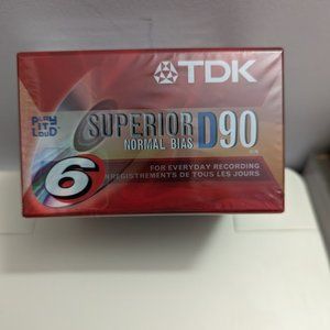 NEW 6 Pack TDK Superior D90 Normal Bias Type 1 Blank Cassette Tapes